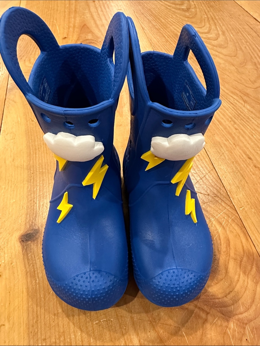 CROCS Toddler Blue Rain Boots with Clouds & Lightning